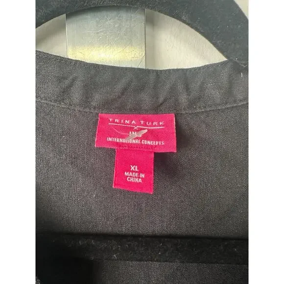 Trina Turk x I.N.C. Linen Blend Lace-Up Dress BLACK XL POCKETS Casual Slvls A42 - Picture 3 of 8